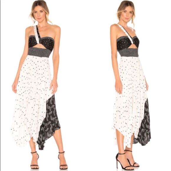 A.L.C. Aurora Dress Patchwork One Shoulder Midi 6 polka dot ALC - Picture 1 of 12